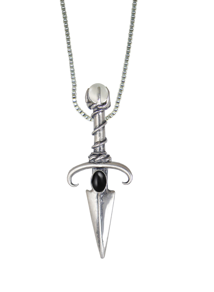 Sterling Silver Black Prince's Knife Dagger Pendant With Black Onyx